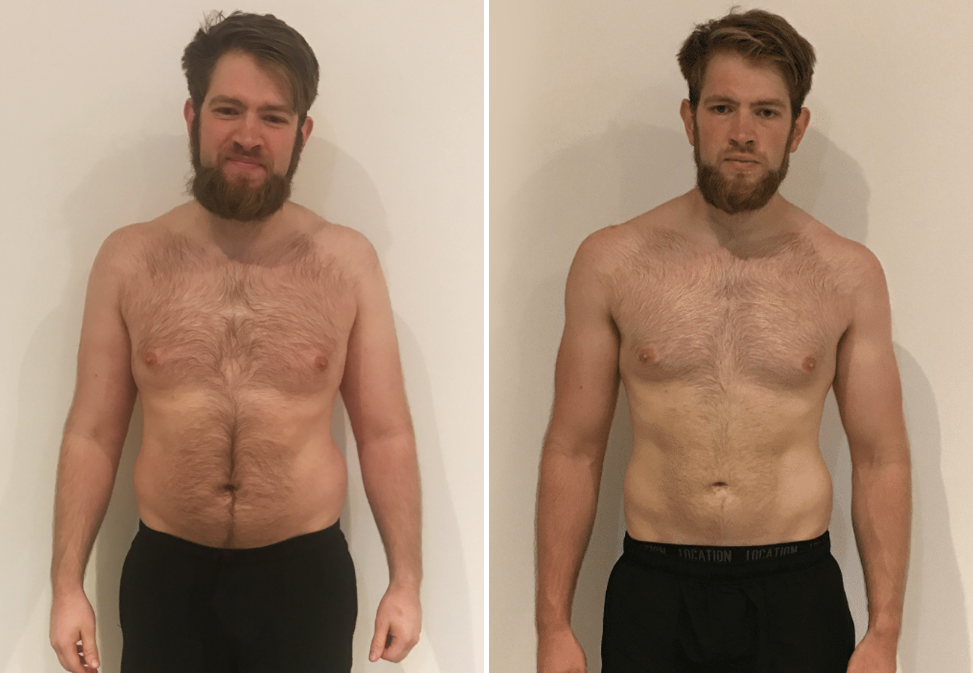 George: front view before and after body transformation